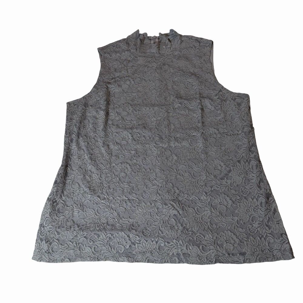 Susan Graver Top Women's Large Gray Lace Mock Neck Zip Lined Sleeveless Layer